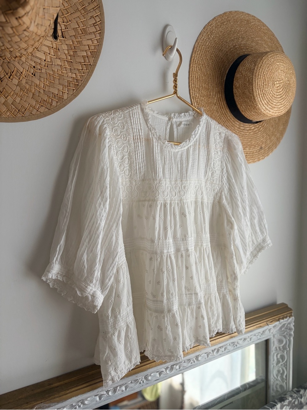 Rare DOEN Adnet Embroidered Tiered Organic Cotton-voile Blouse salt